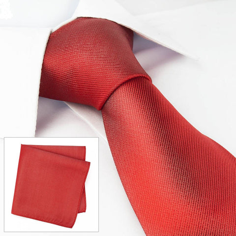 Luxury Plain Red Woven Silk Tie & Handkerchief Set