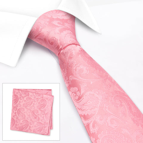 Classic Pink Paisley Silk Tie & Handkerchief Set