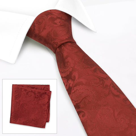Classic Wine Paisley Silk Tie & Handkerchief Set