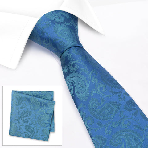 Classic Blue Paisley Silk Tie & Handkerchief Set