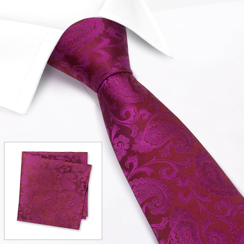 Classic Plum Paisley Silk Tie & Handkerchief Set