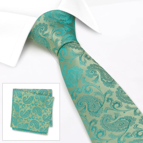 Classic Jade Paisley Silk Tie & Handkerchief Set
