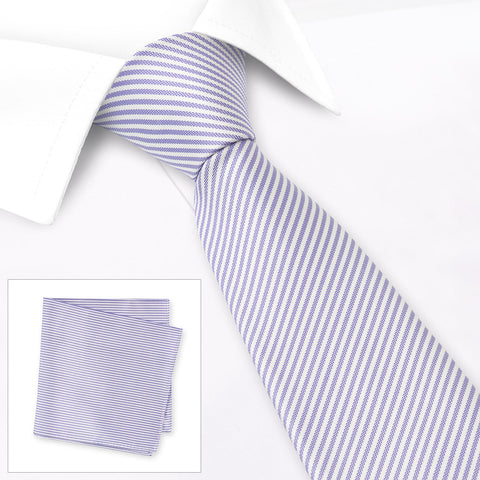 Pastel Lilac & White Thin Stripe Silk Tie & Handkerchief Set