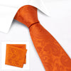 Classic Orange Paisley Luxury Silk Tie & Handkerchief Set