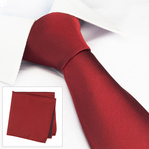 Plain Red Silk Tie & Handkerchief Set