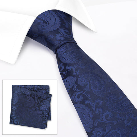 Classic Navy Paisley Silk Tie & Handkerchief Set