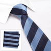 Navy & Blue Striped Silk Tie & Handkerchief Set
