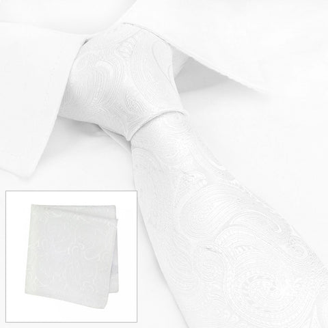 Ivory Paisley Woven Silk Tie & Handkerchief Set