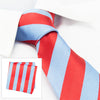 Red & Blue Woven Striped Silk Tie & Handkerchief Set