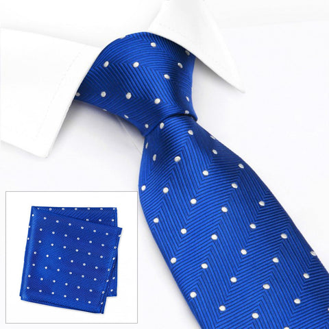 Royal Blue Aztec Polka Dot Silk Tie & Handkerchief Set