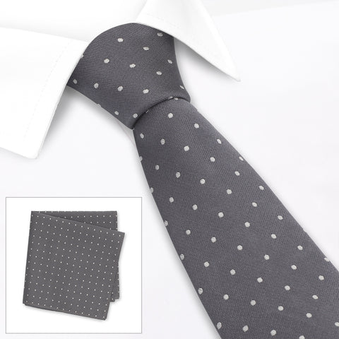 Grey Micro Spot Silk Tie & Handkerchief Set