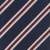 Navy Silk Tie With Burgundy And White Stripes