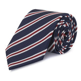 Navy Silk Tie With Burgundy And White Stripes