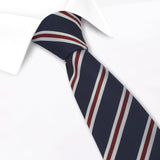Navy Silk Tie With Burgundy And White Stripes