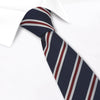Navy Silk Tie With Burgundy And White Stripes