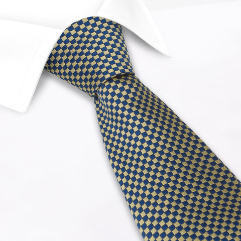 Gold & Navy Diamond Gridded Silk Tie
