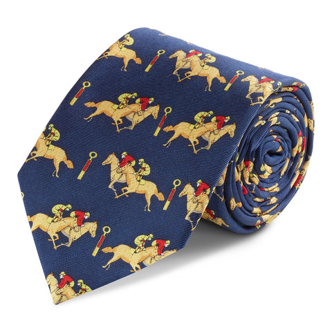 Navy Printed Horse Racing Jockeys Silk Tie