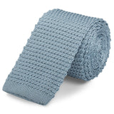 Sky Blue Knitted Square Cut Silk Tie