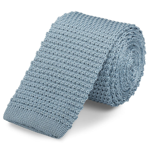 Sky Blue Knitted Square Cut Silk Tie