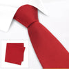 Luxury Plain Red Woven Silk Tie & Handkerchief Set