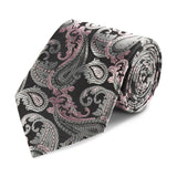 Black, Pink and Grey Luxury Paisley Silk Tie