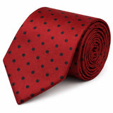 Red Silk Tie With Black Polka Dots