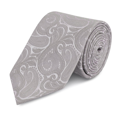 Silver Paisley Woven Silk Tie