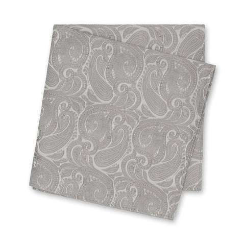 Silver Paisley Woven Silk Handkerchief