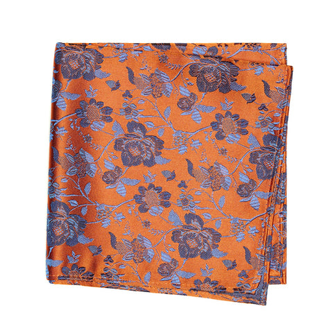 Burnt Orange & Navy Floral Silk Handkerchief