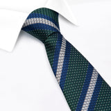 Green Textured Classic Striped Silk Tie