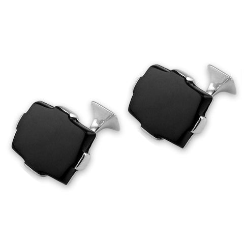 Sterling Silver Large Rectangular Onyx Cufflinks