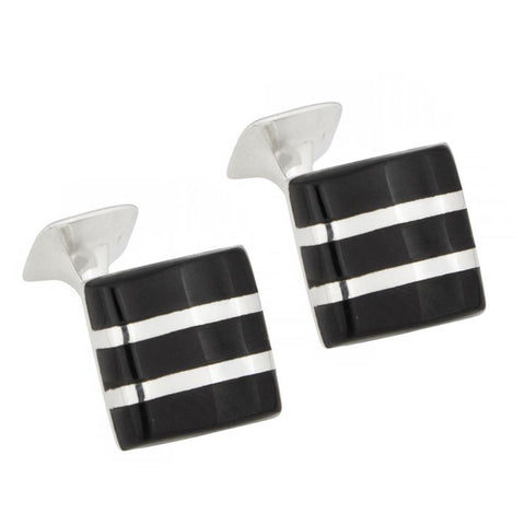 Sterling Silver Onyx Wave Cufflinks