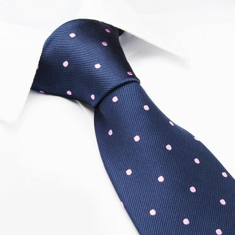 Navy & Pink Polka Dot Woven Silk Tie