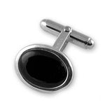 Sterling Silver Onyx Oval Cufflinks