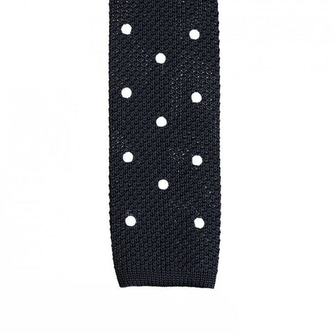 Black Polka Dot Knitted Square Cut Tie