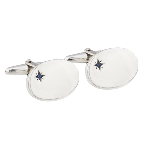 Sterling Silver Sapphire Oval Cufflinks