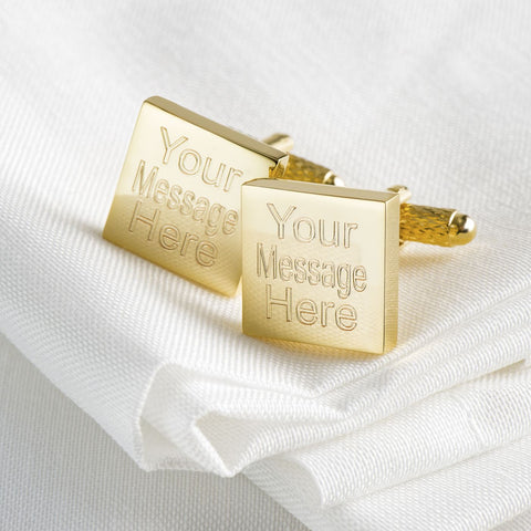 Engraved Cufflinks, Gold Plated Square