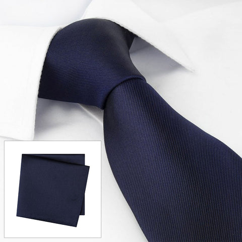 Navy Twill Silk Tie & Handkerchief Set