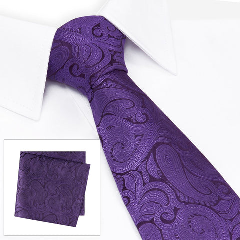 Purple Paisley Woven Silk Tie & Handkerchief Set