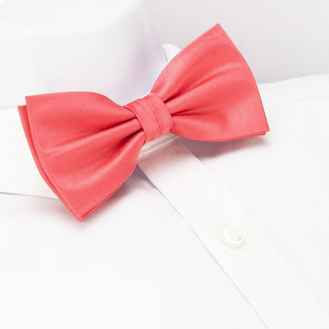 Pre-Tied Plain Coral Silk Bow Tie