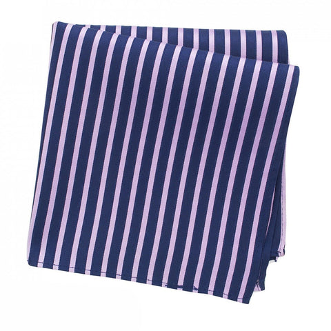 Navy & Pink Striped Woven Silk Handkerchief