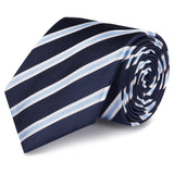 Navy With White and Blue Stripes Silk Tie