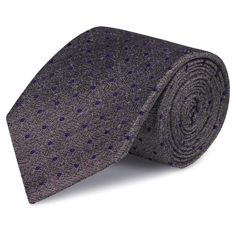 Grey & Purple Textured Spot Silk Tie