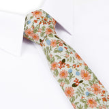 White Printed Floral Cotton Slim Tie