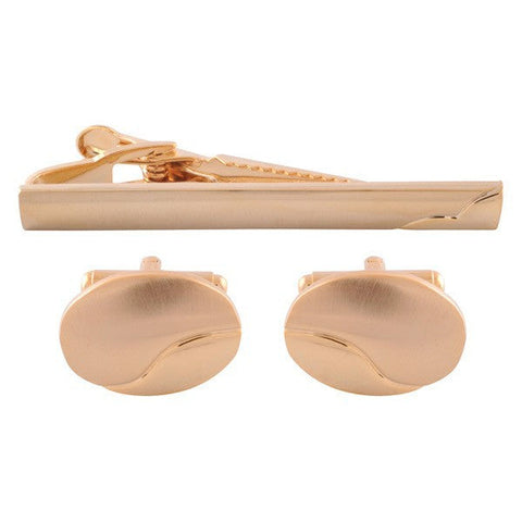 Cut Lined Gold Cufflinks & Tie Bar Set