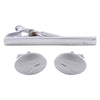 Cut Lined Silver Cufflinks & Tie Bar Set
