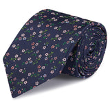 Navy & Pastel Pink Floral Woven Silk Tie