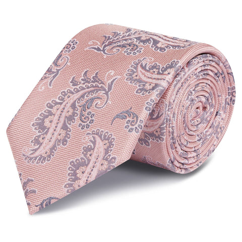 Pink Luxury Paisley Leaf Silk Tie