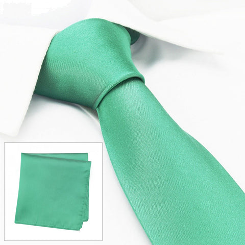 Plain Turquoise Silk Tie & Handkerchief Set