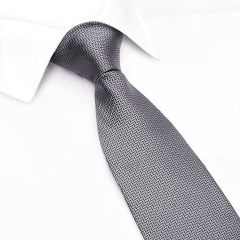 Grey Herringbone Silk Tie